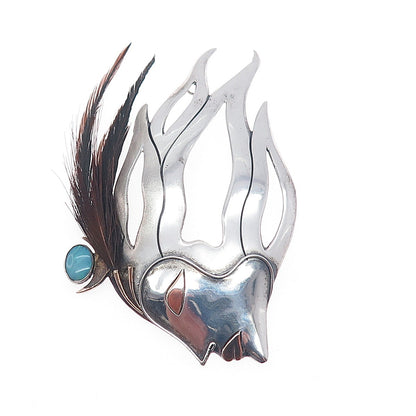 925 Sterling 14K Gold Vintage Real Opal Feather Fairy Centerpiece Slide Pendant