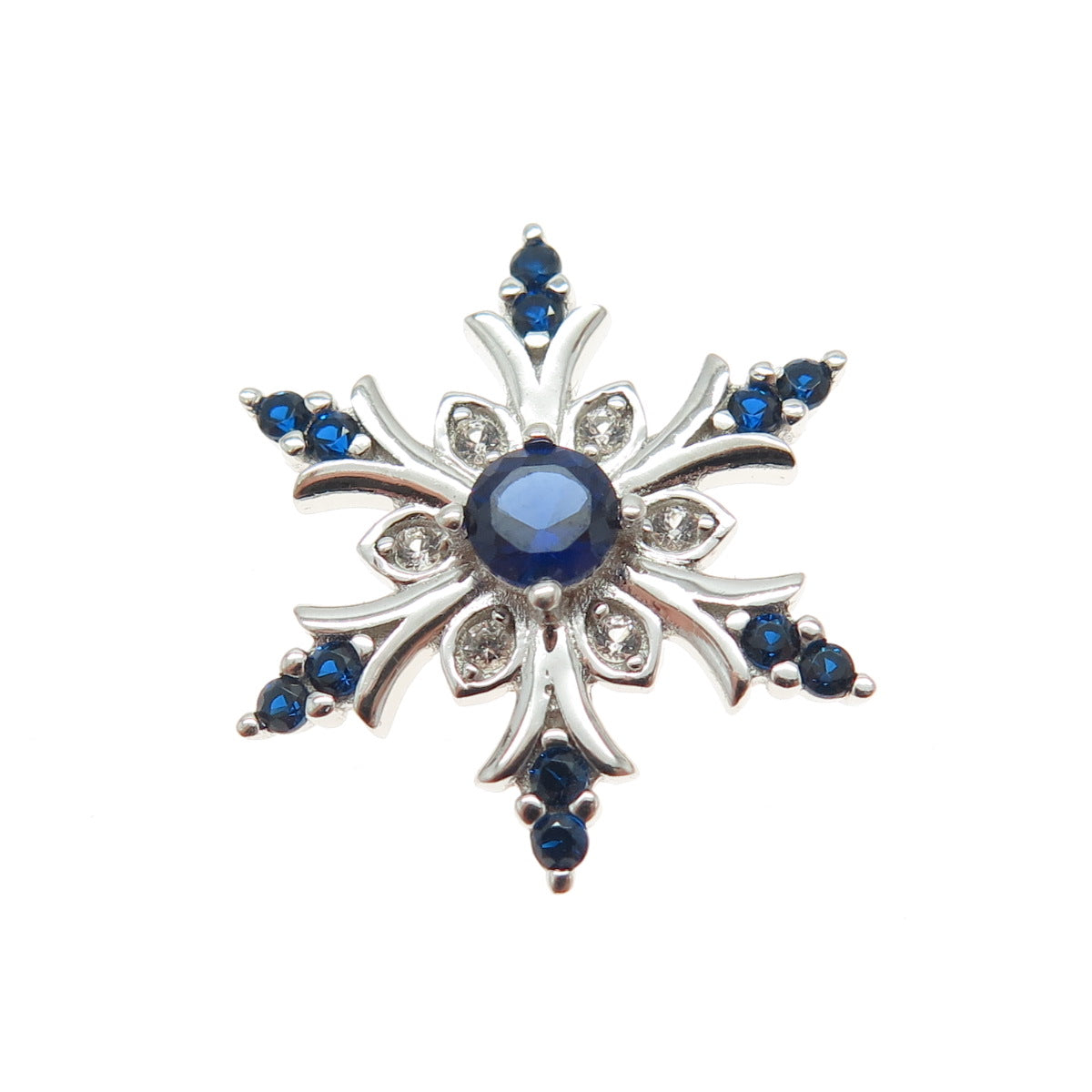 HAN 925 Sterling Silver Lab-Created Sapphire & C Z Snowflake Slide Pendant