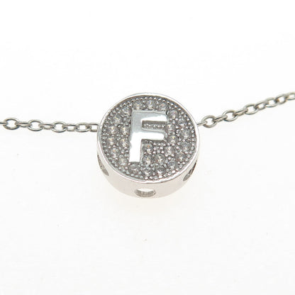 925 Sterling Silver C Z Letter "F" Initial Rolo Chain Necklace 18"