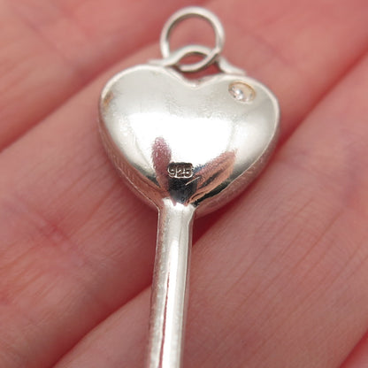 925 Sterling Silver Round-Cut C Z Heart Key Charm Pendant