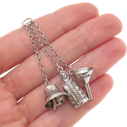 800 Silver Antique Art Deco Iron Maiden Bell Funnel Chatelaine Fob Pendant