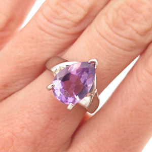Han 925 Sterling Silver Vintage Real Pear-Cut Amethyst Ring Size 6.5