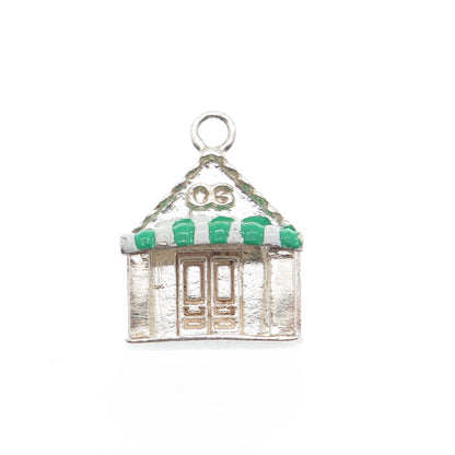925 Sterling Silver Vintage Green & White Enamel OG House Porch Charm Pendant