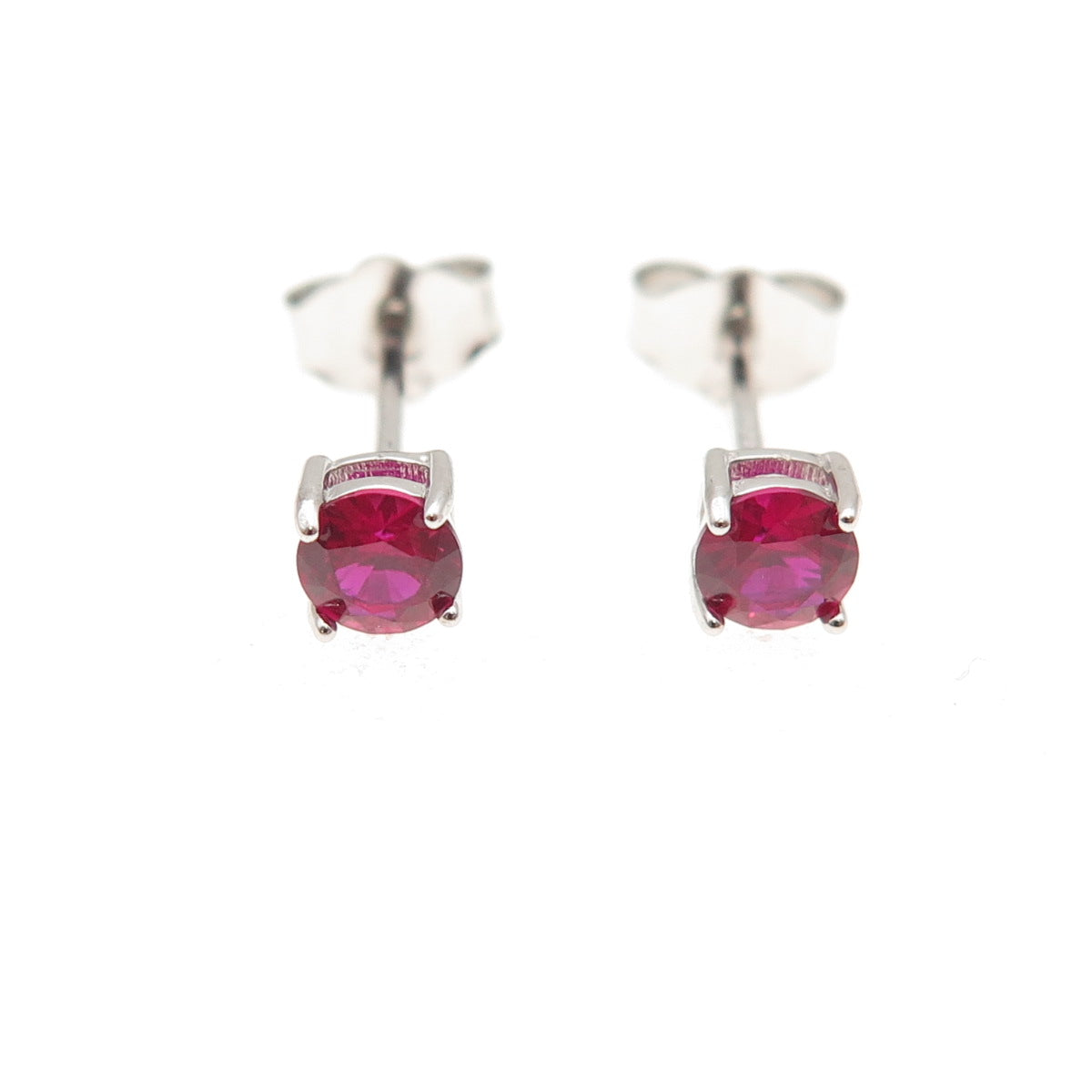 925 Sterling Silver Round-Cut Lab-Created Ruby Stud Earrings