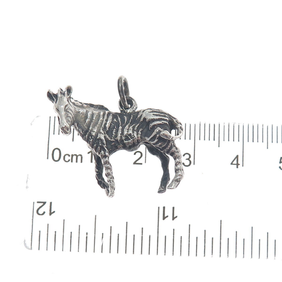 925 Sterling Silver Vintage Zebra Oxidized 3D Charm Pendant