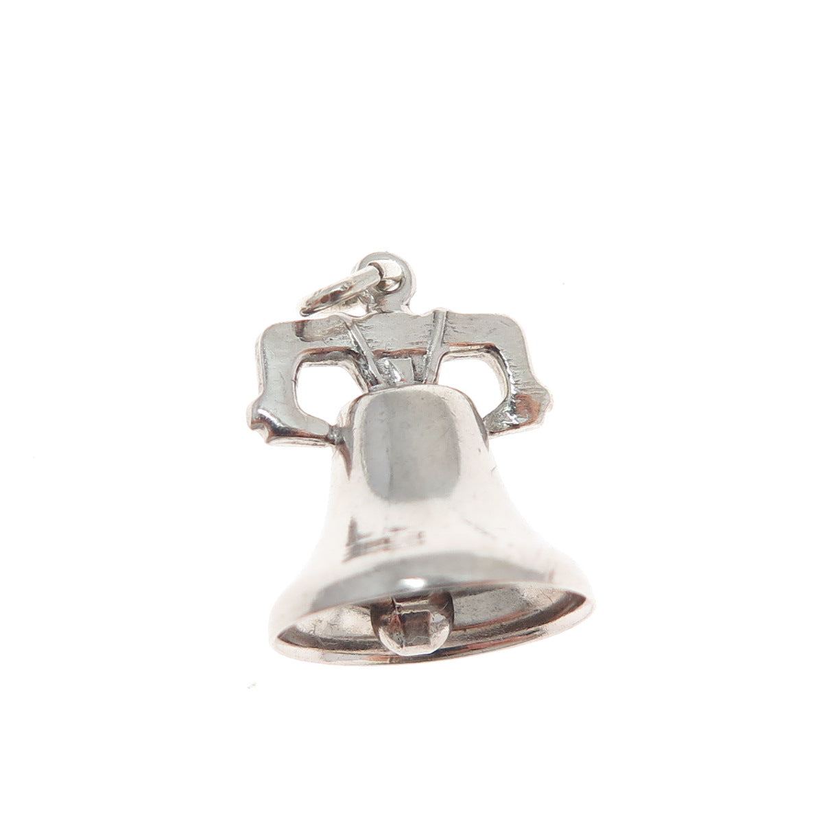 925 Sterling Silver Antique Art Deco Liberty Bell Minimalist 3D Charm Pendant