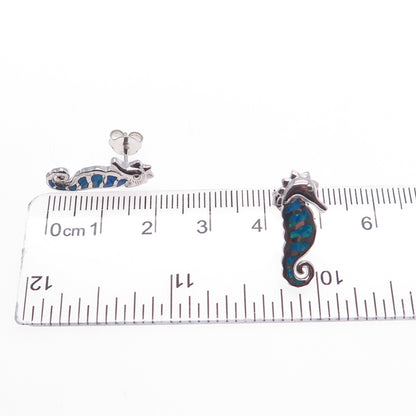 925 Sterling Silver Real Opal Seahorse Earrings