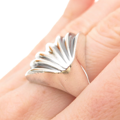925 Sterling Silver Vintage Mexico Modernist Seashell Oxidized Ring Size 7