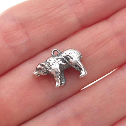 925 Sterling Silver Vintage Bear Oxidized 3D Mini Charm Pendant