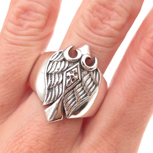 925 Sterling Silver Vintage Cross & Angel Wings Oxidized Ring Size 12.25