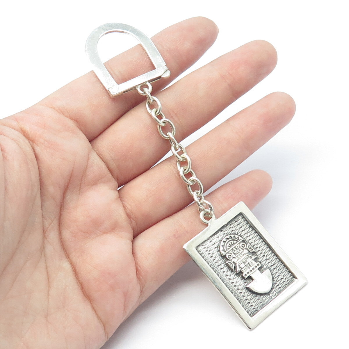 950 Silver Vintage Aztec God Tribal Key Chain Holder