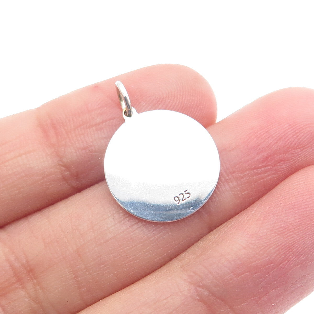 925 Sterling Silver Green Enamel Skull & Bone Round Tag Minimalist Charm Pendant