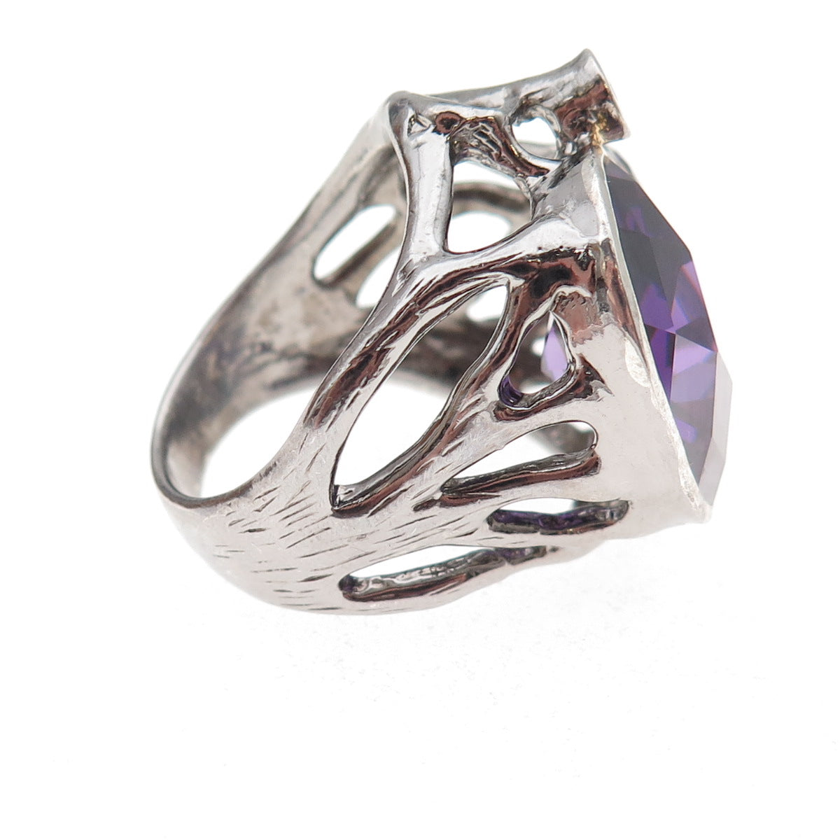 925 Sterling Silver Vintage Purple C Z Modernist Oxidized Ring Size 9.25
