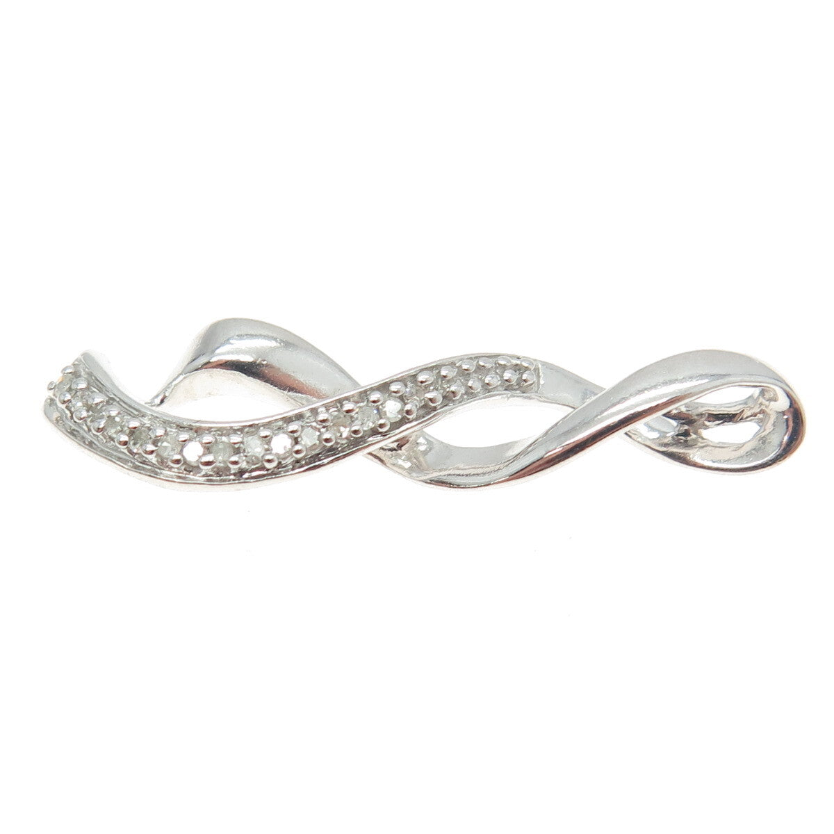 JANE SEYMOUR 925 Sterling Silver Real Round-Cut Diamond Twisted Ribbon Pendant
