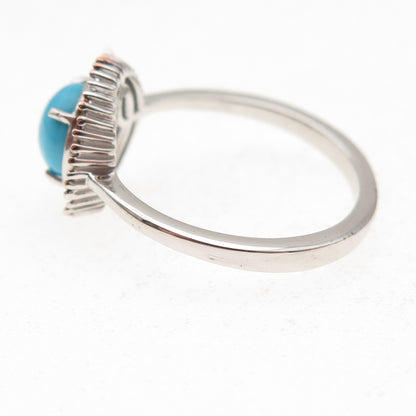 D'Joy 925 Sterling Silver Real Diamond & Sleeping Beauty Turquoise Ring Size 8