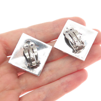 970 Silver Vintage Mexico Modernist Puffy Pillow Clip On Earrings