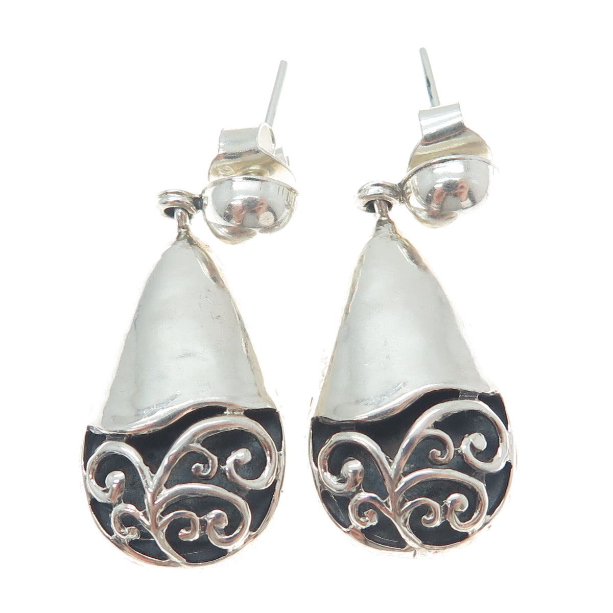 950 Silver Vintage Swirl Teardrop Dangle Earrings