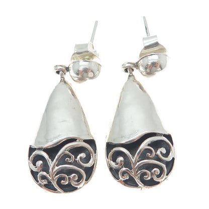 950 Silver Vintage Swirl Teardrop Dangle Earrings