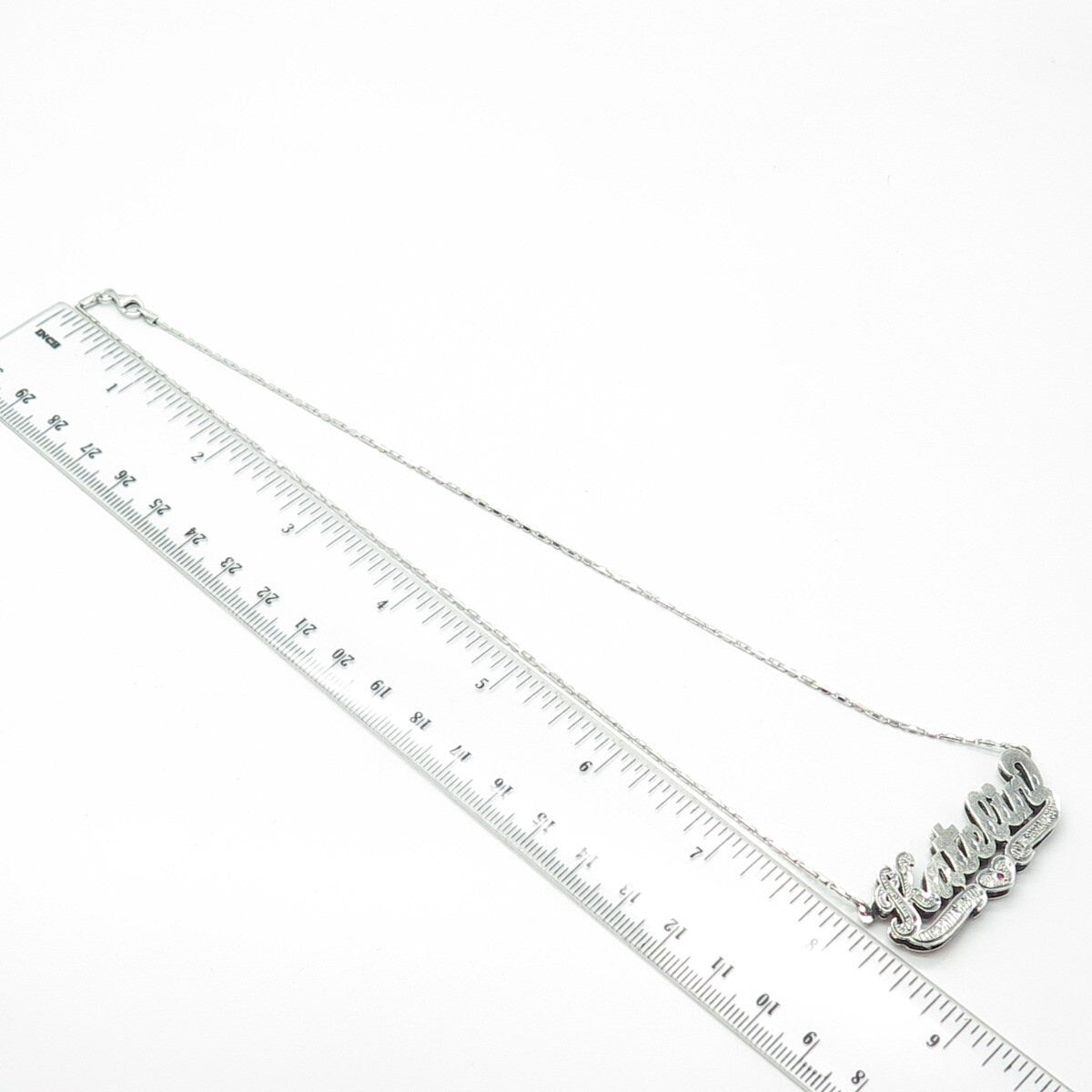 925 Sterling Silver Vintage Italy Diamond & Sapphire Katelin Chain Necklace 18"