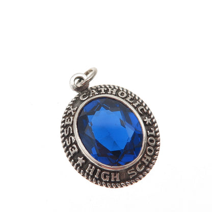 925 Sterling Vintage '67 Lab-Created Sapphire Essex Catholic High School Pendant