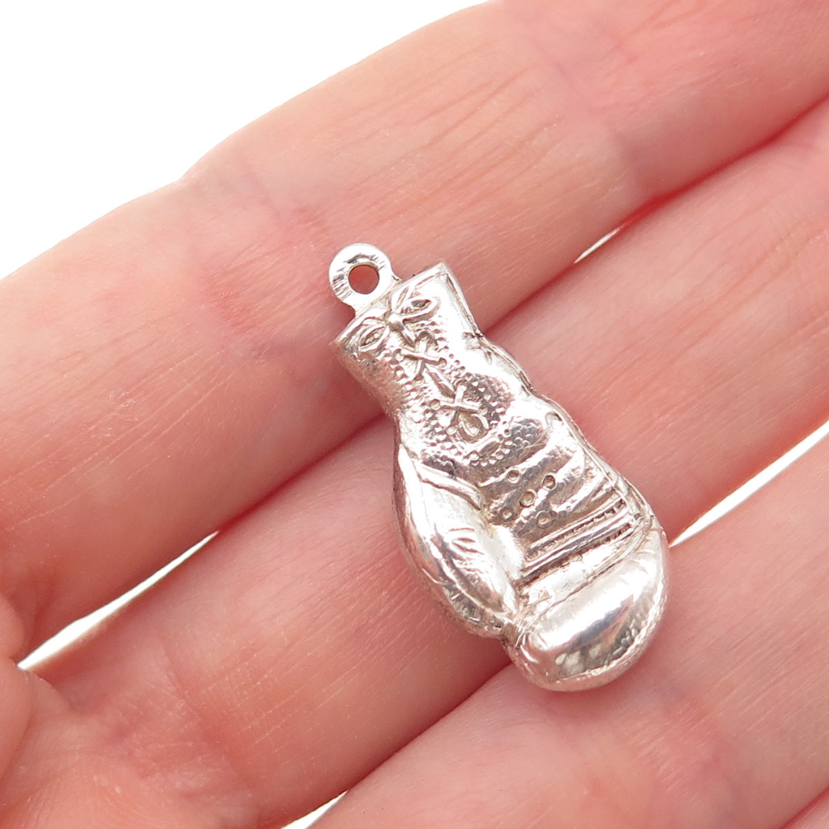 925 Sterling Silver Antique Art Deco Boxing Glove Oxidized 3D Charm Pendant