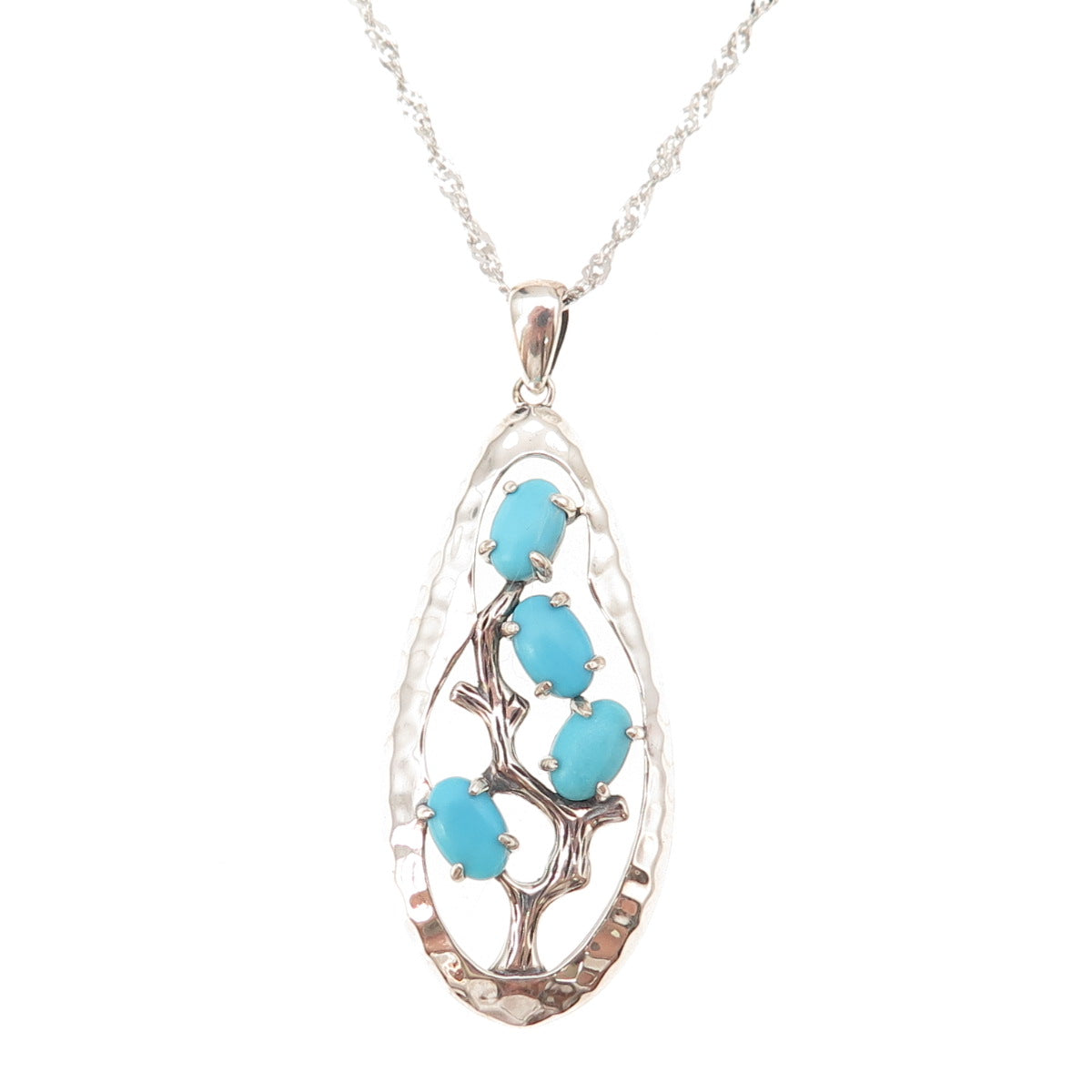 925 Sterling Real Sleeping Beauty Turquoise Singapore Chain Necklace 18-20"