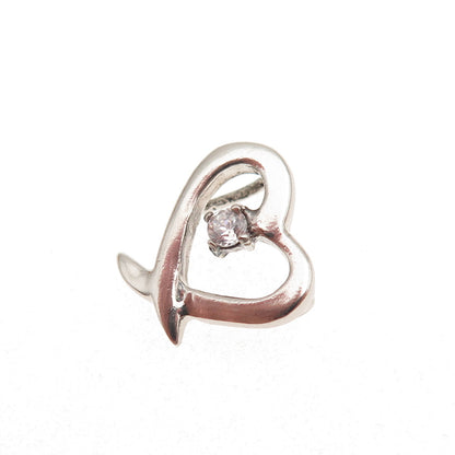 925 Sterling Silver Round-Cut C Z Heart Mini Slide Charm Pendant
