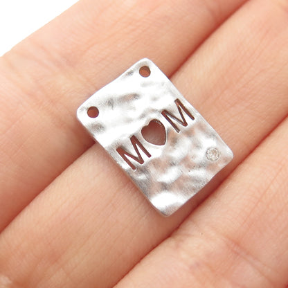 925 Sterling Silver Real Round-Cut Diamond Mom Heart Minimalist Slide Pendant