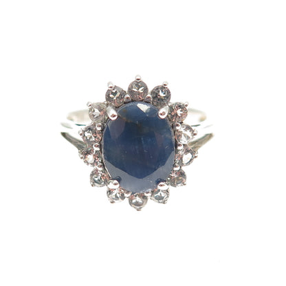 DEE BERKLE 925 Sterling Silver Real Sapphire & White Topaz Ring Size 8.25