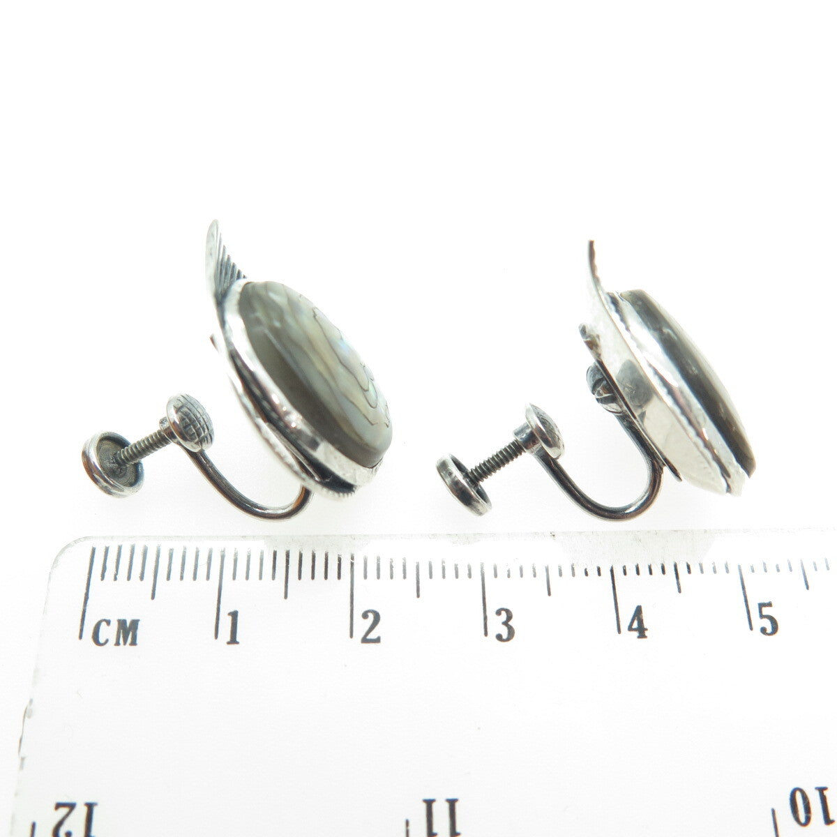DANECRAFT Sterling Silver Antique Real Abalone Shell Floral Screw Back Earrings