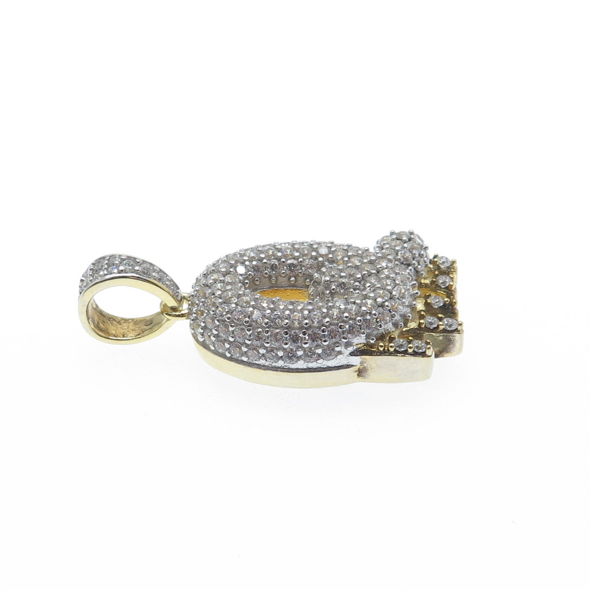 925 Sterling Silver Gold Plated Round-Cut Shaped C Z Letter Q Sparkle Pendant