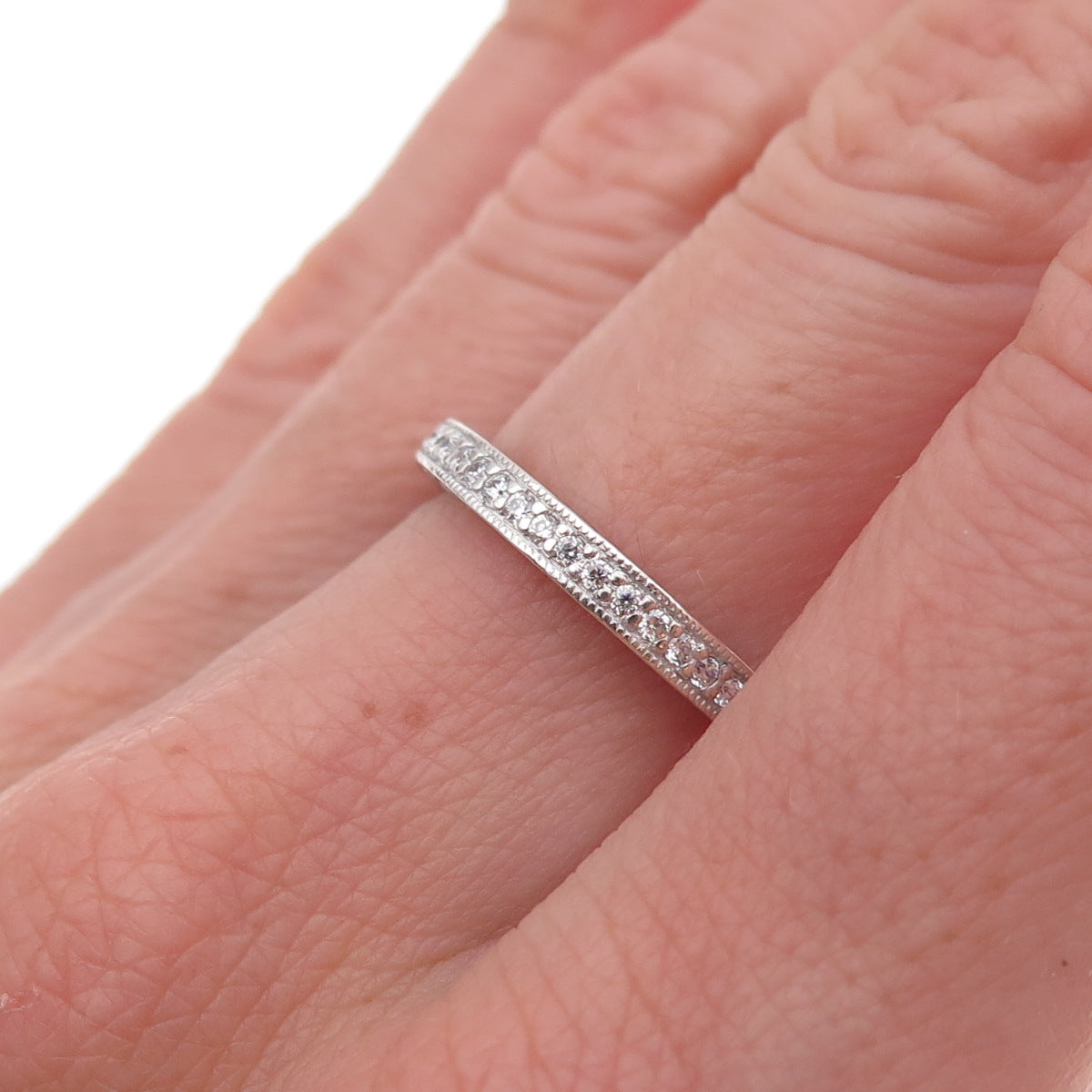 Tacori 925 Sterling Silver Round-Cut C Z Eternity Band Ring Size 6