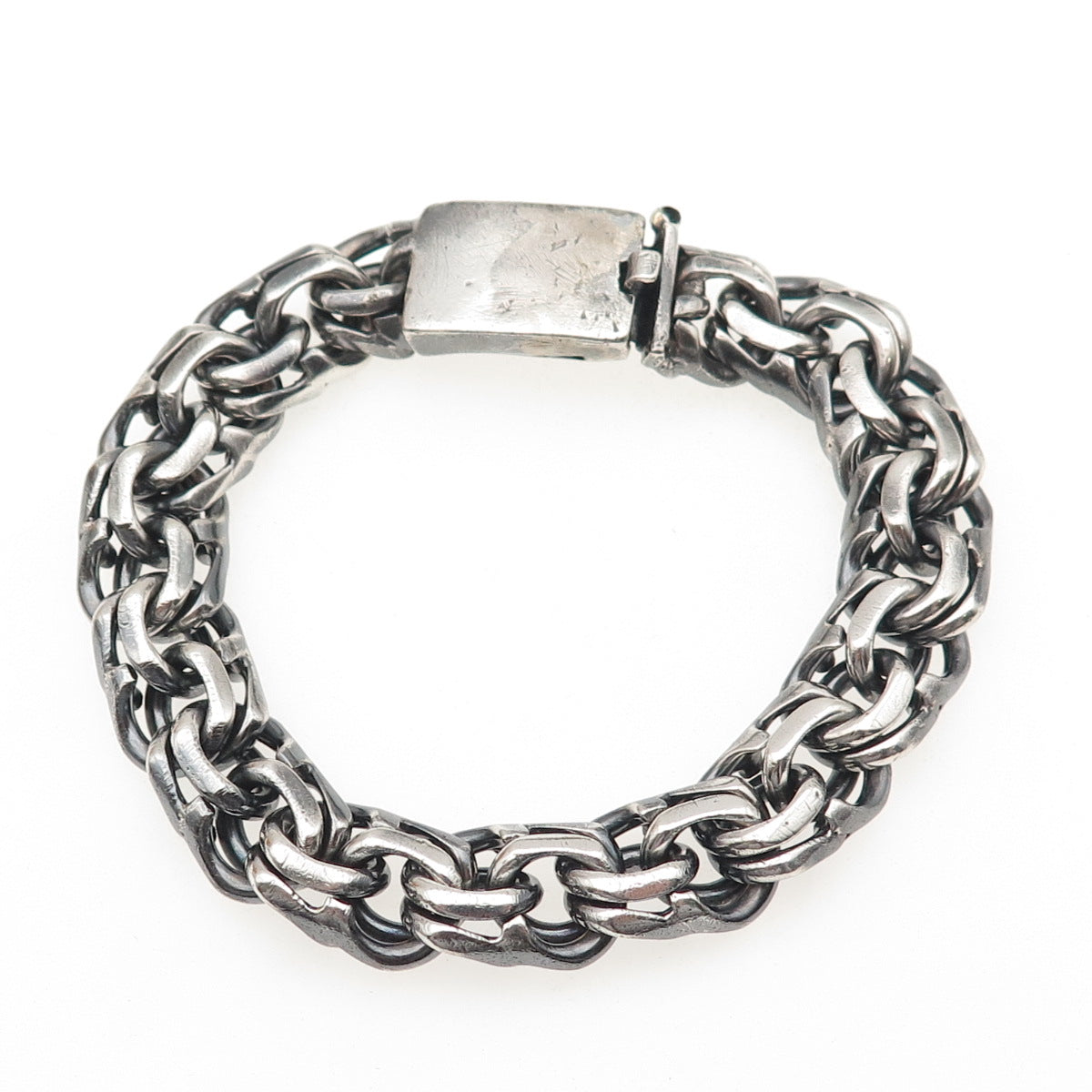 925 Sterling Silver Vintage Heavy 67.2g Bismark Link Oxidized Bracelet 7.5"