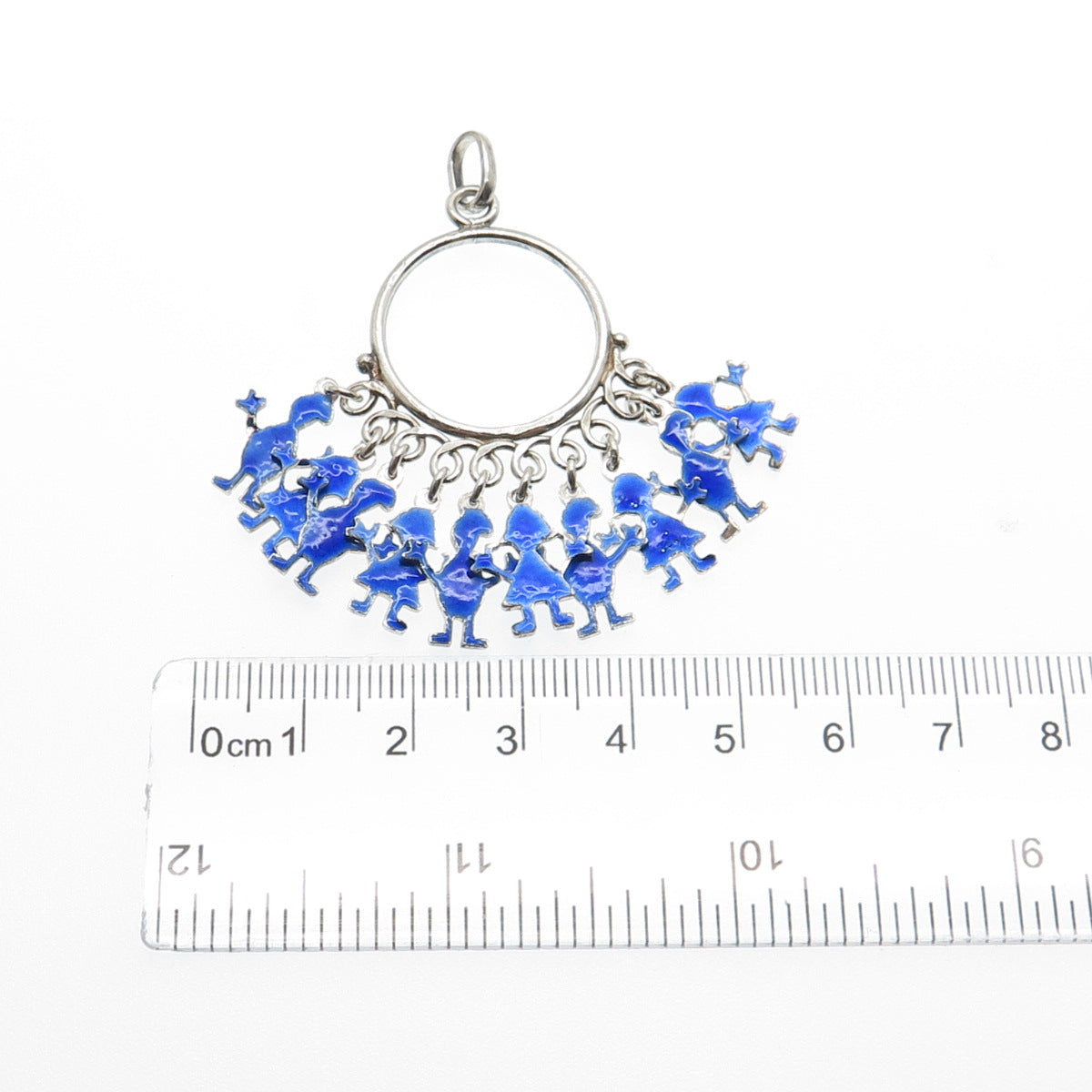 925 Sterling Silver Vintage Italy Enamel Children Multi-Charm Pendant