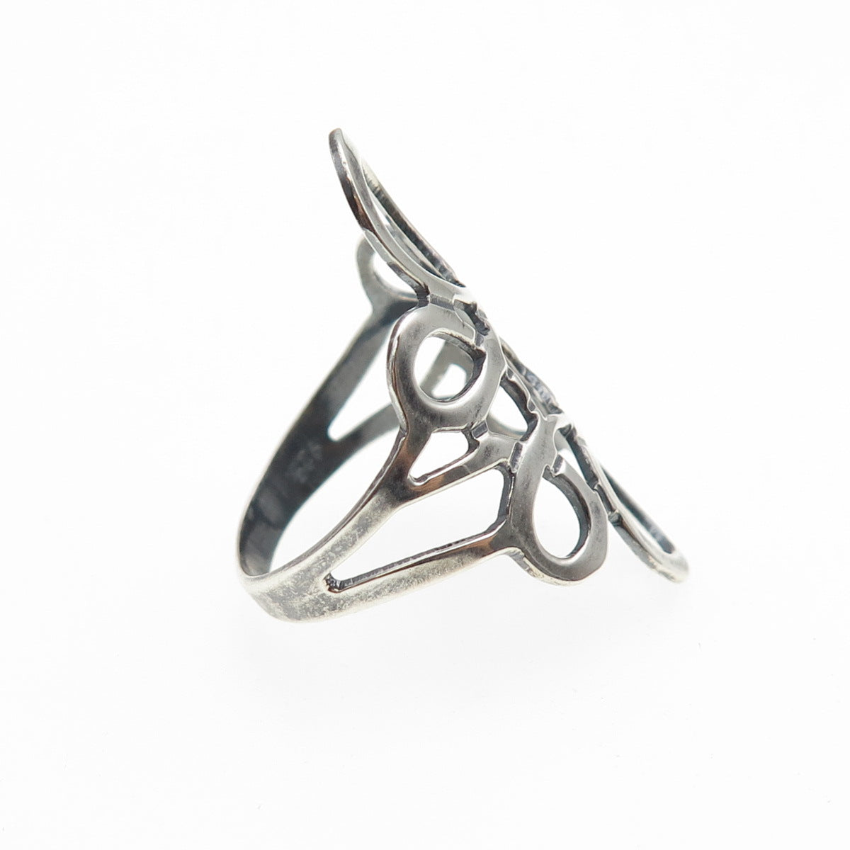 925 Sterling Silver Vintage Mexico Modernist Flower Oxidized Ring Size 6.25