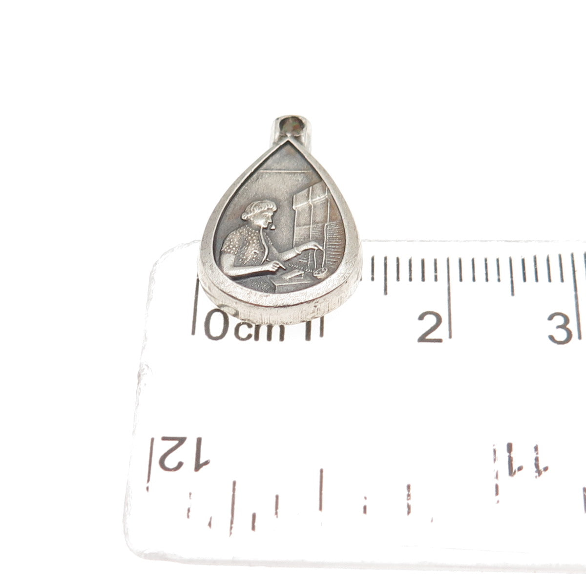 925 Sterling Silver Vintage Attendance Oxidized Mini Charm Pendant