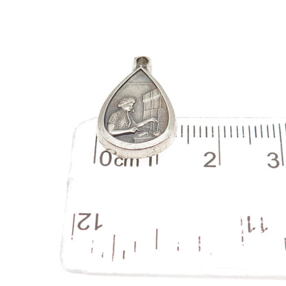 925 Sterling Silver Vintage Attendance Oxidized Mini Charm Pendant