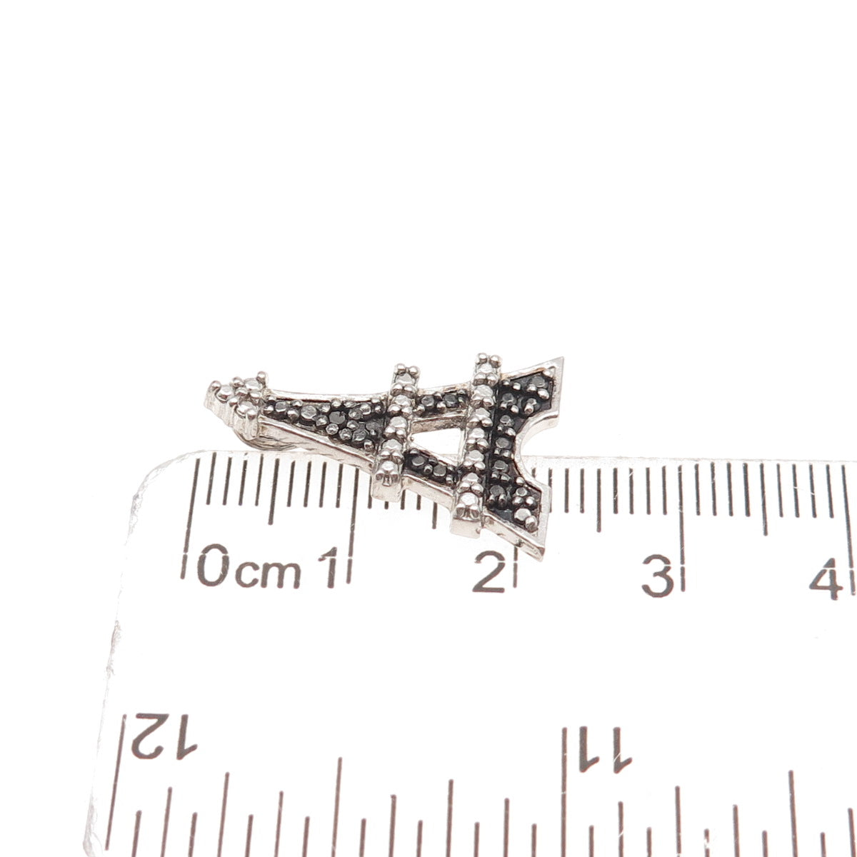925 Sterling Silver Real Black Diamond Eiffel Tower Slide Charm Pendant
