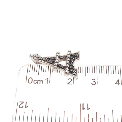 925 Sterling Silver Real Black Diamond Eiffel Tower Slide Charm Pendant