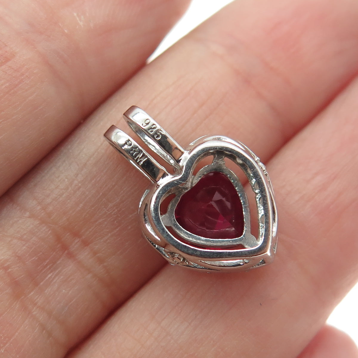 925 Sterling Silver Lab-Created Ruby & Real White Topaz Heart Minimalist Pendant