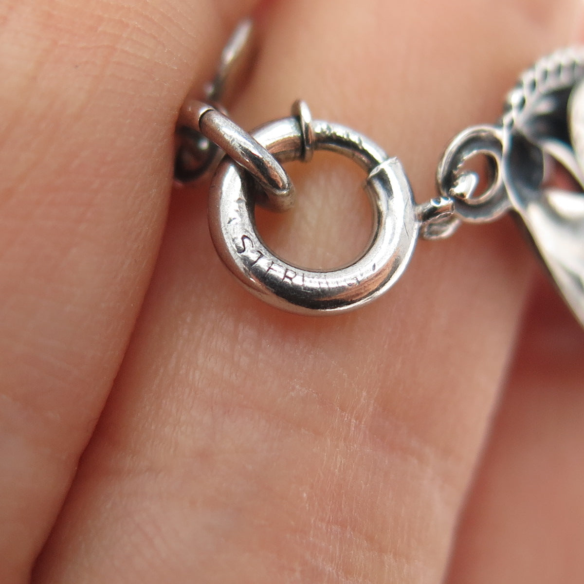 DANECRAFT Sterling Silver Antique Art Deco Floral Oxidized Chain Necklace 16"