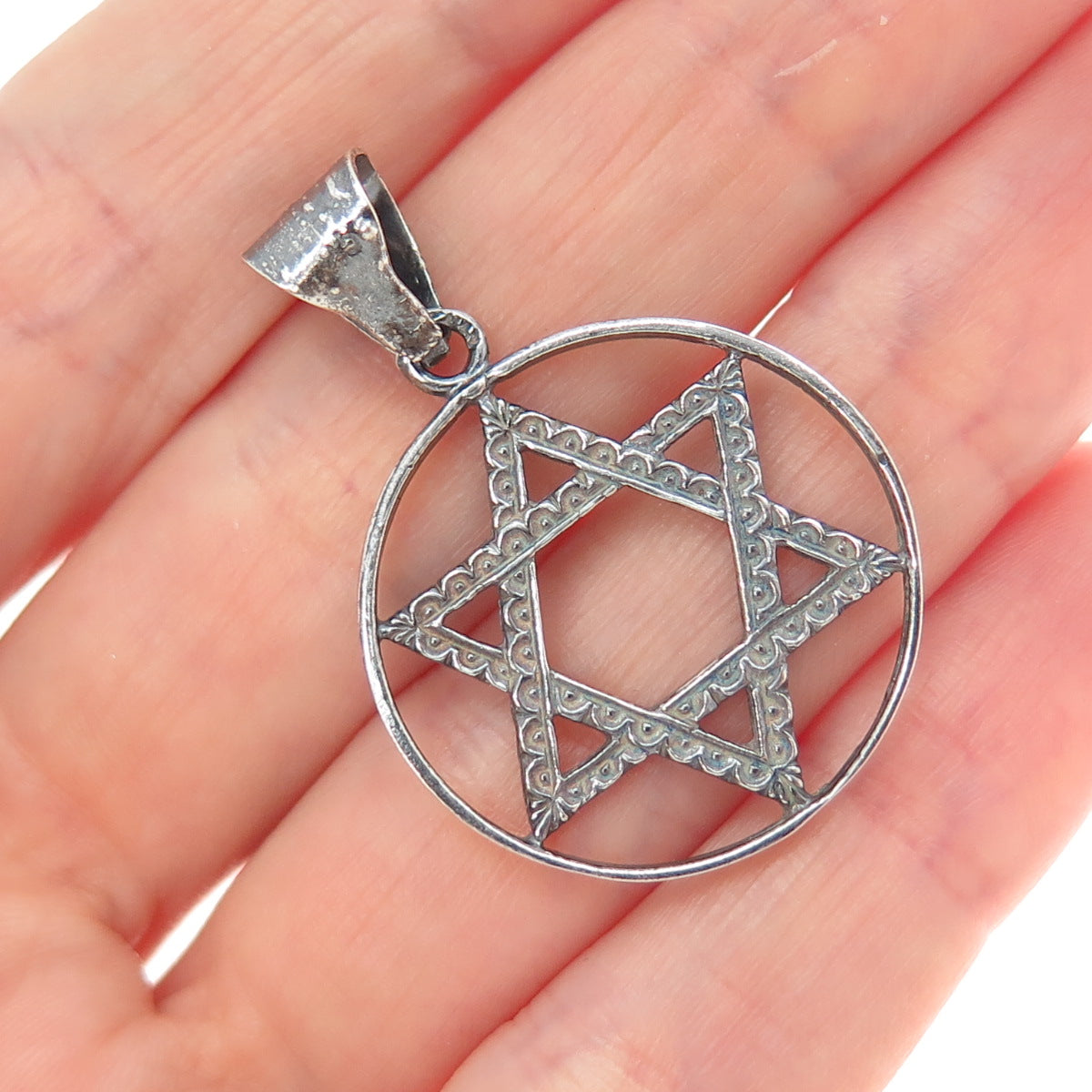 925 Sterling Silver Vintage Star of David Oxidized Charm Pendant