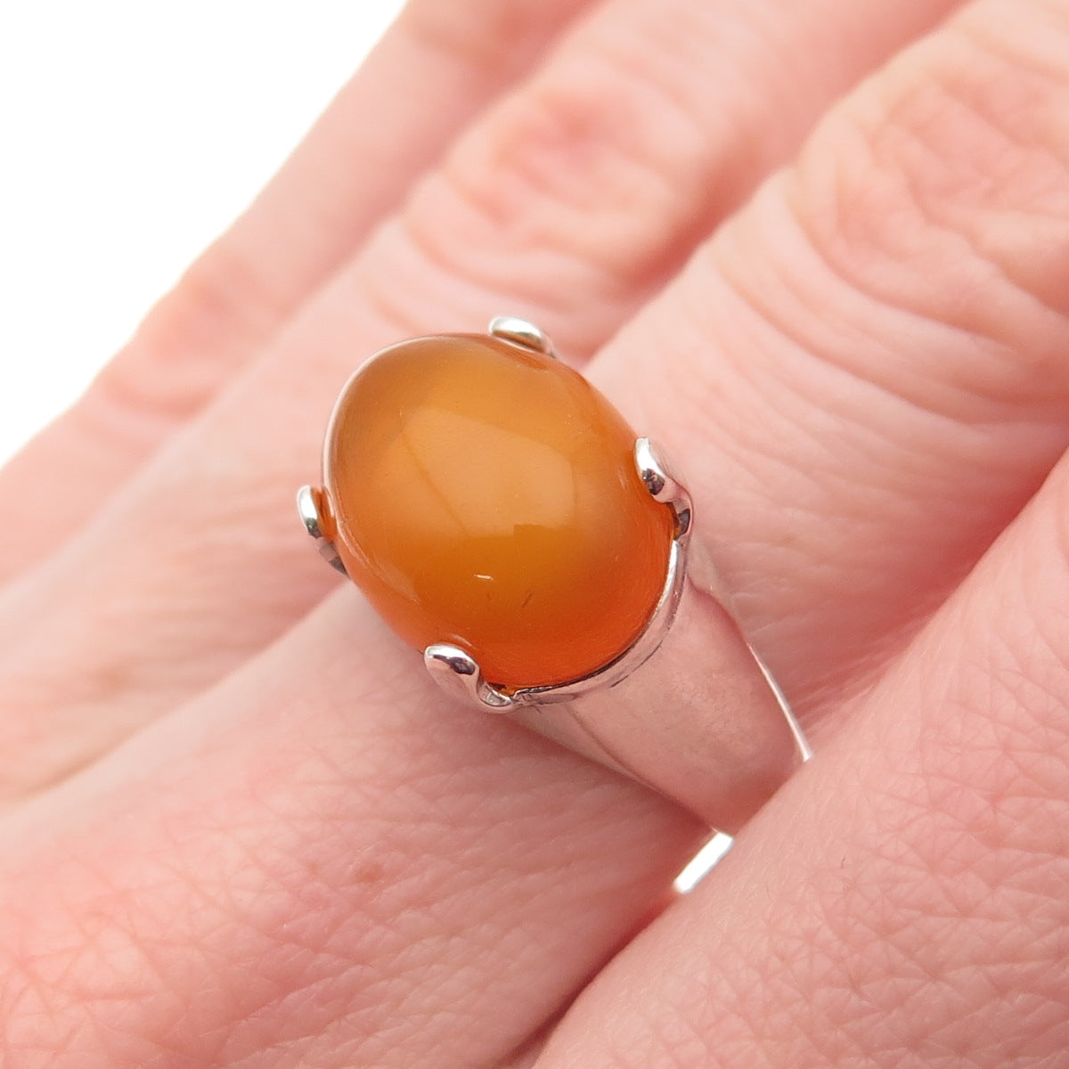 925 Sterling Silver Vintage Real Amber Modernist Ring Size 7.25