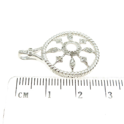 925 Sterling Silver Real Round-Cut Diamond Floral Wheel Round Pendant