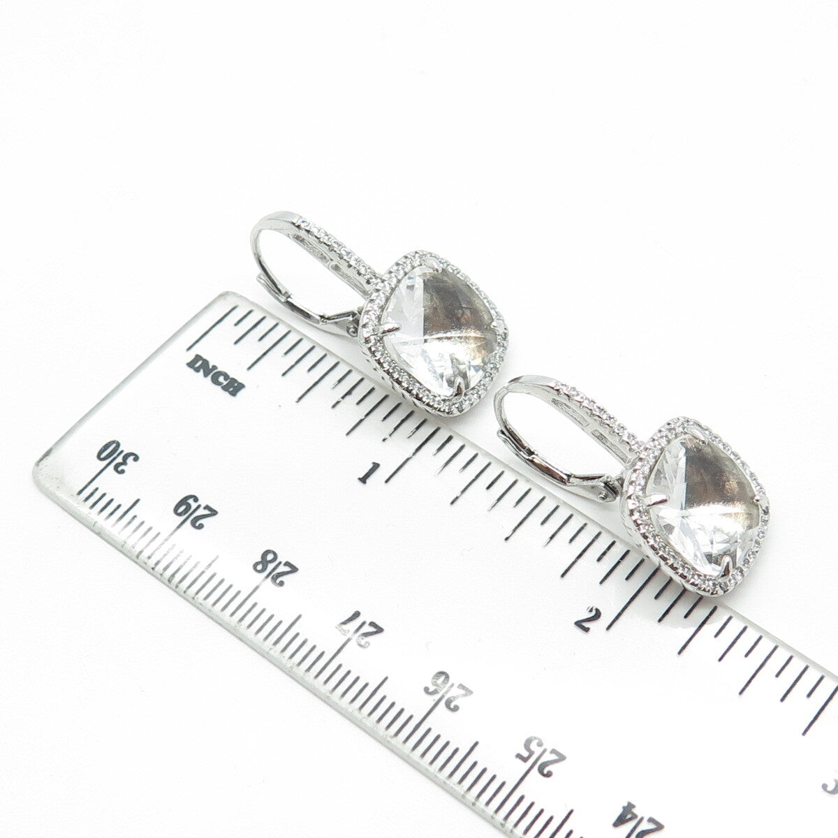 925 Sterling Silver Crystal & C Z Dangling Earrings
