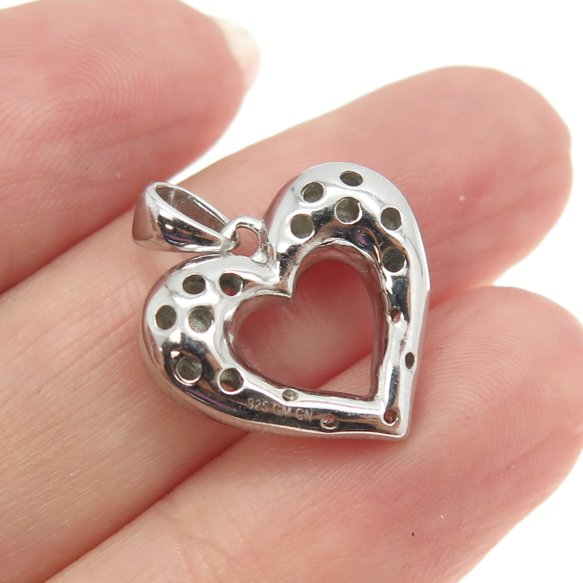 925 Sterling Silver Round-Cut C Z Puffy Heart Pendant