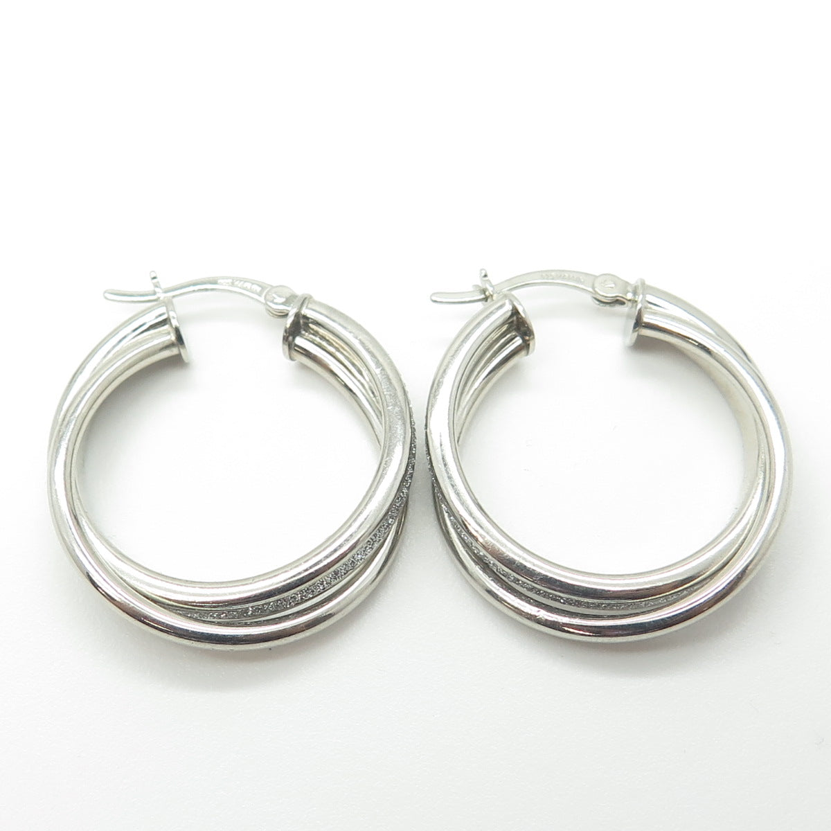 HAN 925 Sterling Silver Diamond-Imitation Interlocked Hoop Earrings