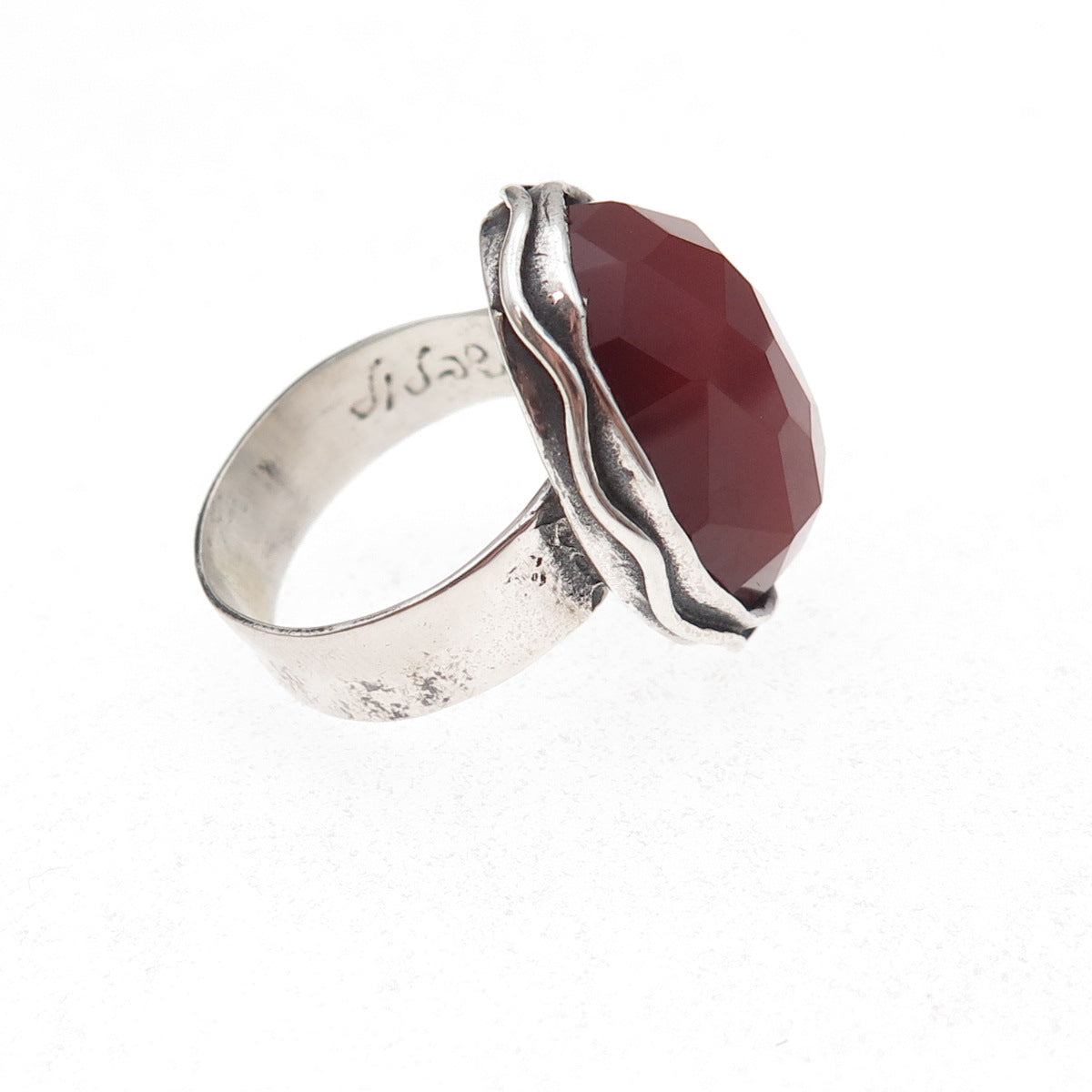 Didae 925 Sterling Silver Vintage Israel Real Carnelian Modernist Ring Size 7