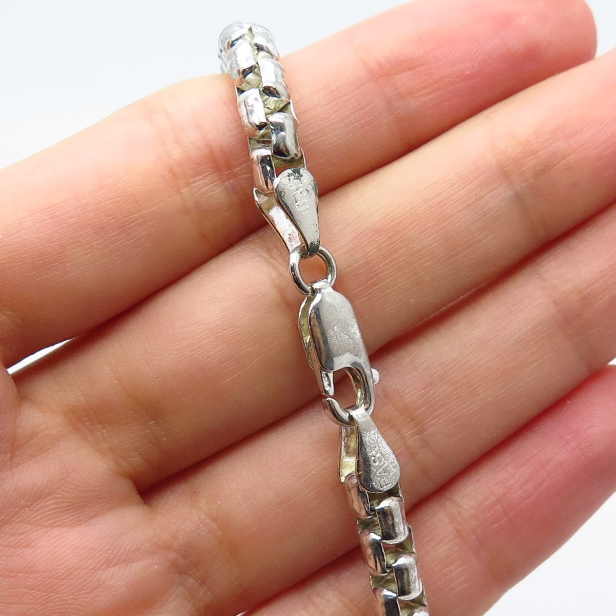 925 Sterling Silver Vintage Italy Box Link Bracelet 7.75"