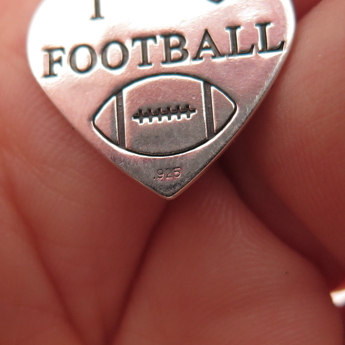 925 Sterling Silver Vintage I Love Football Heart Charm Pendant